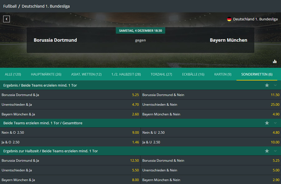 1Bet Fussball Sonderwetten deutsche Bundesliga