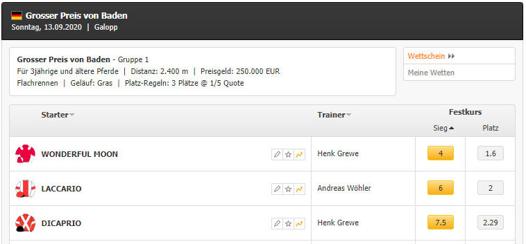 Sieg und Platzwette Screenshot Racebets