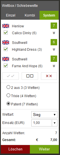 Pferdewetten.de Wettbox Systemwetten